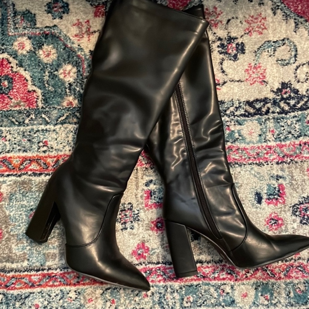 Black knee high boots pointed toe